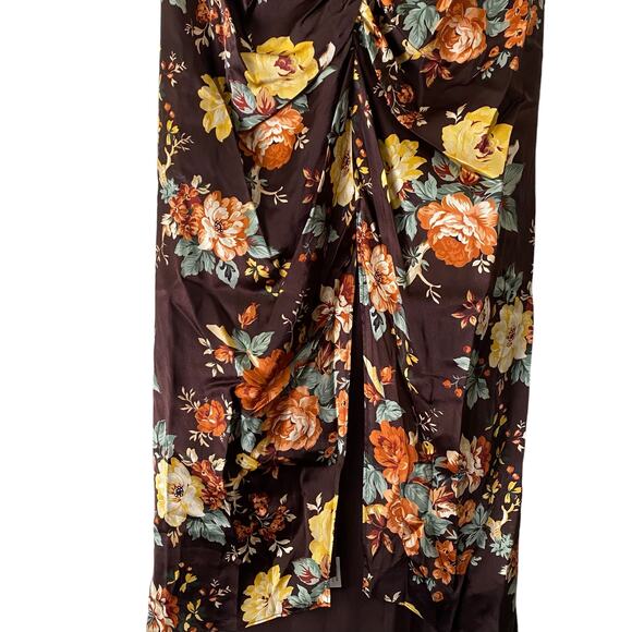 Veronica Beard Pixie Floral Ruched Silk Midi Skirt US 6 Brown Roses Cocktail - Picture 7 of 14